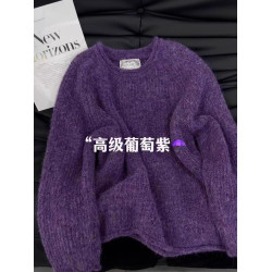 正版高品質！高級感圓領針織衫上衣女秋冬寬松慵懶軟糯套頭毛衣女