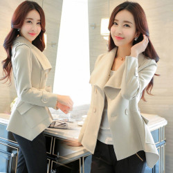 品牌風衣外套女短款春秋新款修身顯瘦百搭小個子仿鹿皮絨小西裝女