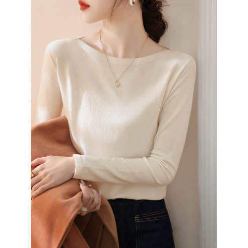 法式一字領修身長袖毛衣針織衫女裝冬季時尚高級簡約顯瘦內搭打底