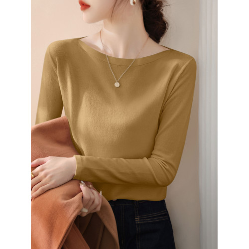 法式一字領修身長袖毛衣針織衫女裝冬季時尚高級簡約顯瘦內搭打底