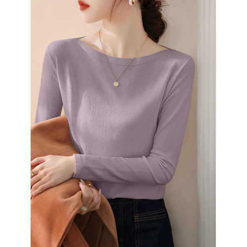 法式一字領修身長袖毛衣針織衫女裝冬季時尚高級簡約顯瘦內搭打底