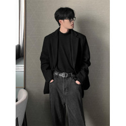 男韓版短款西裝毛呢寬松外套男加厚潮牌灰色呢料西服呢子外套墊肩