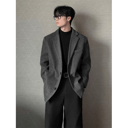 男韓版短款西裝毛呢寬松外套男加厚潮牌灰色呢料西服呢子外套墊肩 男韓版短款西裝毛呢寬松外套男加厚潮牌灰色呢料西服呢子外套墊肩