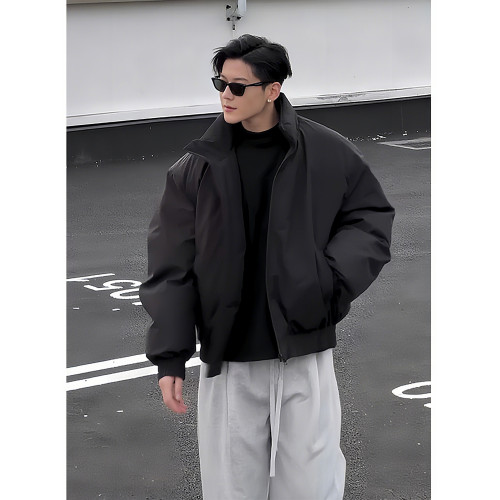 黑色飛行夾克羽絨棉服男冬季短款立領外套oversize美式加棉棒球服 黑色飛行夾克羽絨棉服男冬季短款立領外套oversize美式加棉棒球服