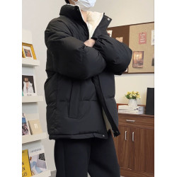 黑色美式羽絨棉服男款冬季加厚立領棉服內裡加絨羊羔毛外套麵包服