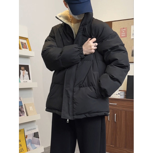 黑色美式羽絨棉服男款冬季加厚立領棉服內裡加絨羊羔毛外套麵包服 黑色美式羽絨棉服男款冬季加厚立領棉服內裡加絨羊羔毛外套麵包服