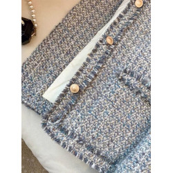 今年流行漂亮藍色小香風外套春秋新款韓劇穿搭粗花呢氣質名媛上衣