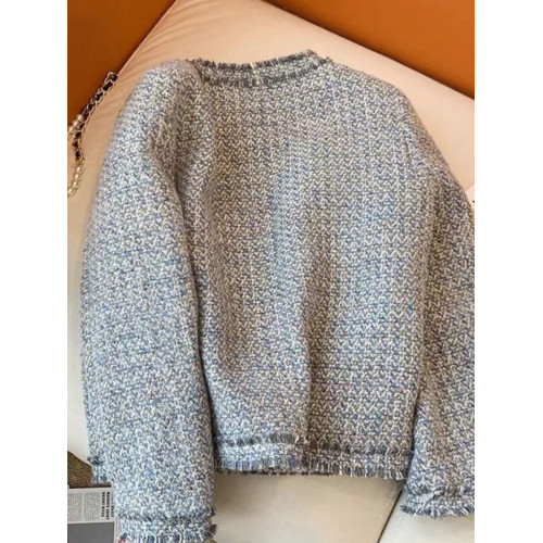 今年流行漂亮藍色小香風外套春秋新款韓劇穿搭粗花呢氣質名媛上衣 今年流行漂亮藍色小香風外套春秋新款韓劇穿搭粗花呢氣質名媛上衣