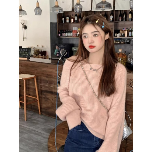 小心機露肩軟糯針織衫毛衣女早秋季設計感小衆法式溫柔風寬松上衣 小心機露肩軟糯針織衫毛衣女早秋季設計感小衆法式溫柔風寬松上衣