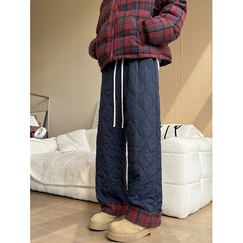 格子加絨加厚棉褲女秋冬防風小個子直筒褲2025新款寬松濶腿褲子女 格子加絨加厚棉褲女秋冬防風小個子直筒褲2025新款寬松濶腿褲子女