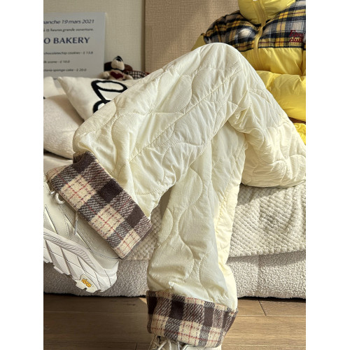 格子加絨加厚棉褲女秋冬防風小個子直筒褲2025新款寬松濶腿褲子女 格子加絨加厚棉褲女秋冬防風小個子直筒褲2025新款寬松濶腿褲子女