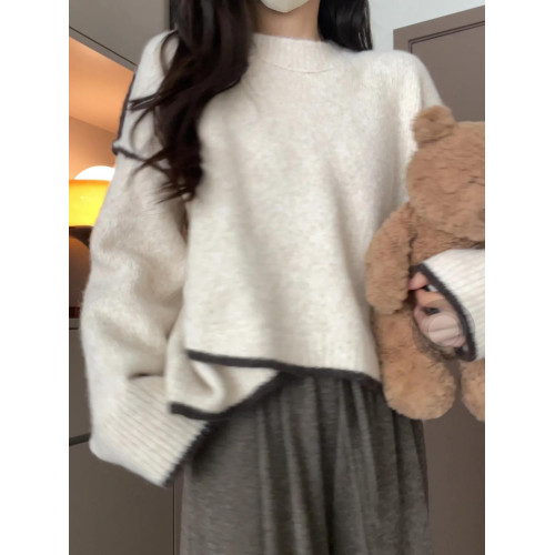 設計感不規則撞色毛衣女新款秋冬寬松慵懶風軟糯高級感套頭針織衫 設計感不規則撞色毛衣女新款秋冬寬松慵懶風軟糯高級感套頭針織衫