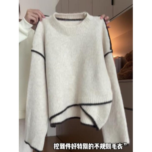 設計感不規則撞色毛衣女新款秋冬寬松慵懶風軟糯高級感套頭針織衫 設計感不規則撞色毛衣女新款秋冬寬松慵懶風軟糯高級感套頭針織衫