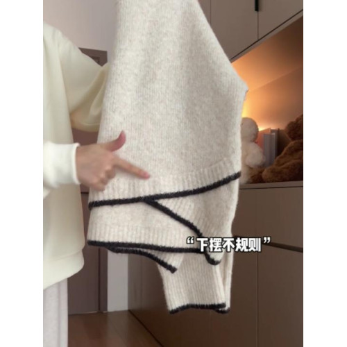 設計感不規則撞色毛衣女新款秋冬寬松慵懶風軟糯高級感套頭針織衫 設計感不規則撞色毛衣女新款秋冬寬松慵懶風軟糯高級感套頭針織衫