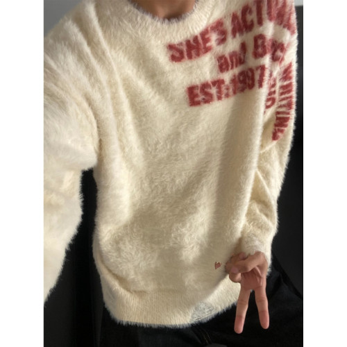 美式cleanfit水貂絨毛衣男士2024春秋季新款慵懶風寬松針織衫線衣 美式cleanfit水貂絨毛衣男士2024春秋季新款慵懶風寬松針織衫線衣