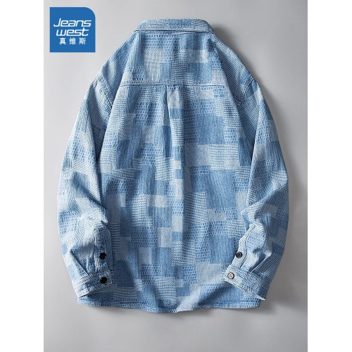 真維斯秋冬季牛仔外套男士潮牌2025新款寬松痞帥休閒格紋襯衫上衣 真維斯秋冬季牛仔外套男士潮牌2025新款寬松痞帥休閒格紋襯衫上衣