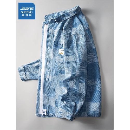 真維斯秋冬季牛仔外套男士潮牌2025新款寬松痞帥休閒格紋襯衫上衣 真維斯秋冬季牛仔外套男士潮牌2025新款寬松痞帥休閒格紋襯衫上衣