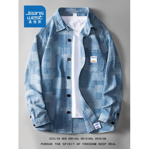 真維斯秋冬季牛仔外套男士潮牌2025新款寬松痞帥休閒格紋襯衫上衣 真維斯秋冬季牛仔外套男士潮牌2025新款寬松痞帥休閒格紋襯衫上衣