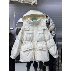 2025新款高級感中長款羽絨服女裝姐妹款抽繩收腰寬松顯瘦冬季外套