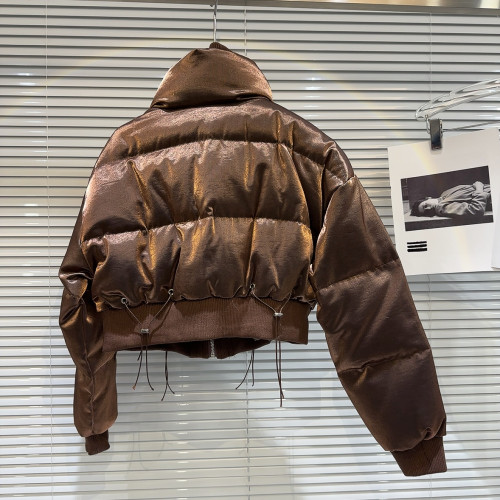 網紅同款2025冬季新款小衆辣妹抽繩綁帶雙層領亮面保暖羽絨服外套 網紅同款2025冬季新款小衆辣妹抽繩綁帶雙層領亮面保暖羽絨服外套