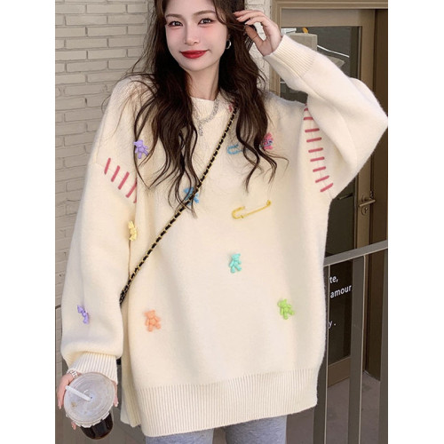 大碼女裝胖mm秋冬韓版寬松顯瘦慵懶風甜美減齡設計感套頭針織毛衣 大碼女裝胖mm秋冬韓版寬松顯瘦慵懶風甜美減齡設計感套頭針織毛衣