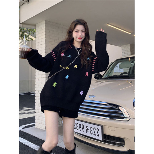 大碼女裝胖mm秋冬韓版寬松顯瘦慵懶風甜美減齡設計感套頭針織毛衣 大碼女裝胖mm秋冬韓版寬松顯瘦慵懶風甜美減齡設計感套頭針織毛衣