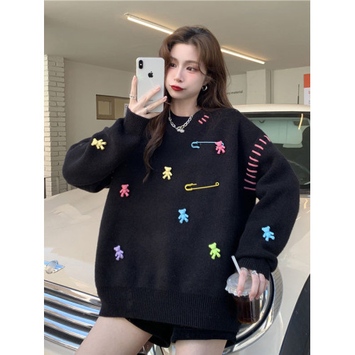 大碼女裝胖mm秋冬韓版寬松顯瘦慵懶風甜美減齡設計感套頭針織毛衣 大碼女裝胖mm秋冬韓版寬松顯瘦慵懶風甜美減齡設計感套頭針織毛衣