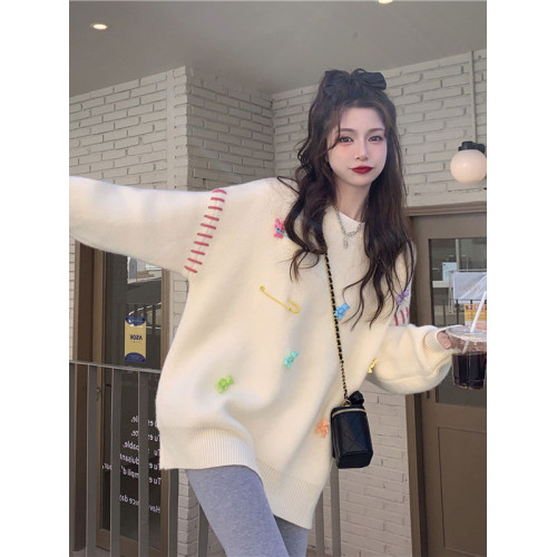 大碼女裝胖mm秋冬韓版寬松顯瘦慵懶風甜美減齡設計感套頭針織毛衣 大碼女裝胖mm秋冬韓版寬松顯瘦慵懶風甜美減齡設計感套頭針織毛衣