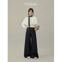 歐陽喜《 松綠玫瑰》鬥篷披肩獨特別致毛衣開衫女秋季假兩件上衣