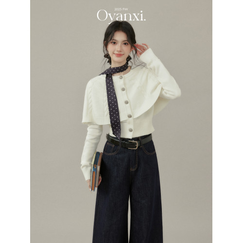 歐陽喜《 松綠玫瑰》鬥篷披肩獨特別致毛衣開衫女秋季假兩件上衣