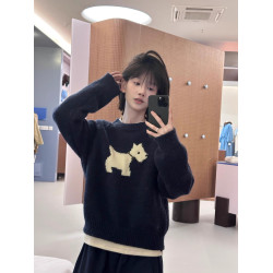 藏青色可愛卡通毛衣女春秋冬寬松慵懶風軟糯溫柔休閒百搭針織衫潮