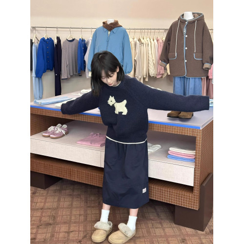 藏青色可愛卡通毛衣女春秋冬寬松慵懶風軟糯溫柔休閒百搭針織衫潮 藏青色可愛卡通毛衣女春秋冬寬松慵懶風軟糯溫柔休閒百搭針織衫潮