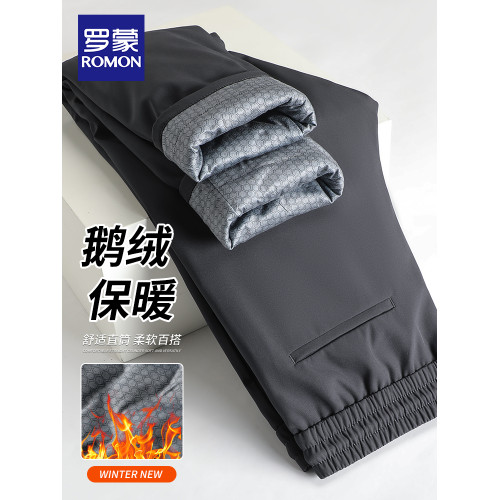 羅矇男士休閒褲2025新款鵞絨長褲秋冬季保暖中年爸爸裝直筒羽絨褲 羅矇男士休閒褲2025新款鵞絨長褲秋冬季保暖中年爸爸裝直筒羽絨褲