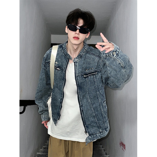 短款墊肩牛仔外套男裝重磅美式高級感痞帥潮牌立領水洗牛仔衣夾克 短款墊肩牛仔外套男裝重磅美式高級感痞帥潮牌立領水洗牛仔衣夾克
