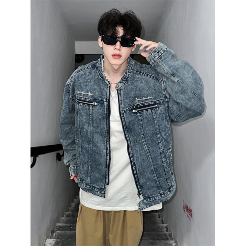 短款墊肩牛仔外套男裝重磅美式高級感痞帥潮牌立領水洗牛仔衣夾克 短款墊肩牛仔外套男裝重磅美式高級感痞帥潮牌立領水洗牛仔衣夾克