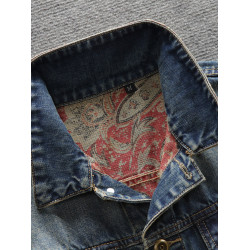 秋季牛仔外套男短款韓版修身腰果花水洗做舊復古夾克休閒上衣外套