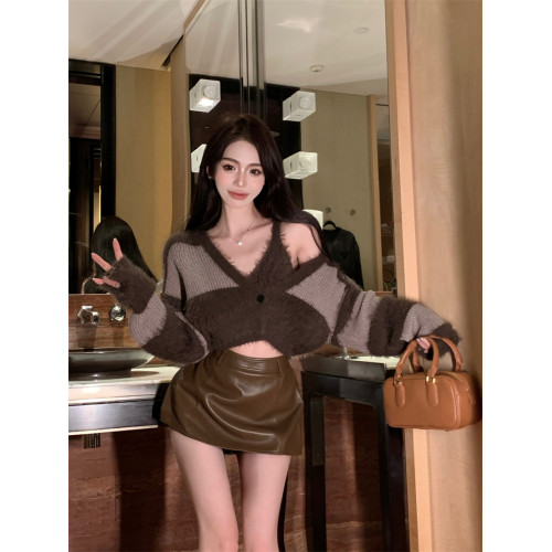 復古撞色條紋v領毛衣外套女裝秋季拼接馬海毛針織開衫美拉德上衣 復古撞色條紋v領毛衣外套女裝秋季拼接馬海毛針織開衫美拉德上衣