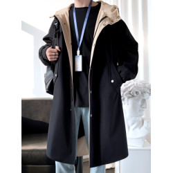 撞色中長款風衣男秋冬韓版潮馬甲情侶大衣青少年寬松百搭休閒外套