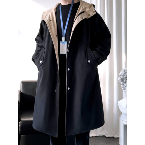 撞色中長款風衣男秋冬韓版潮馬甲情侶大衣青少年寬松百搭休閒外套 撞色中長款風衣男秋冬韓版潮馬甲情侶大衣青少年寬松百搭休閒外套