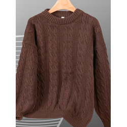 深咖美拉德！日系慵懶風圓領毛衣男女秋冬季重磅復古針織衫上衣服