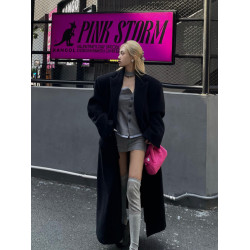 黑色超長款羽絨服女2025冬季加厚白鴨絨毛呢外套韓系正肩毛呢大衣