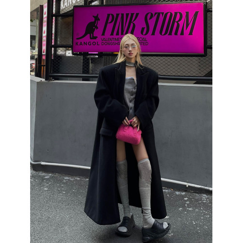 黑色超長款羽絨服女2025冬季加厚白鴨絨毛呢外套韓系正肩毛呢大衣 黑色超長款羽絨服女2025冬季加厚白鴨絨毛呢外套韓系正肩毛呢大衣