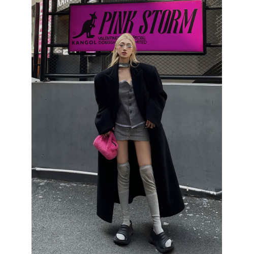 黑色超長款羽絨服女2025冬季加厚白鴨絨毛呢外套韓系正肩毛呢大衣 黑色超長款羽絨服女2025冬季加厚白鴨絨毛呢外套韓系正肩毛呢大衣