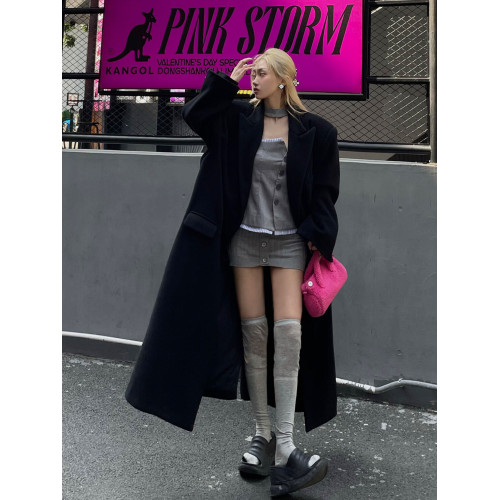 黑色超長款羽絨服女2025冬季加厚白鴨絨毛呢外套韓系正肩毛呢大衣 黑色超長款羽絨服女2025冬季加厚白鴨絨毛呢外套韓系正肩毛呢大衣