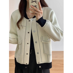 棒球服春秋裝外套女新款氣質休閒上衣寬松顯瘦仿雙面呢子針織開衫