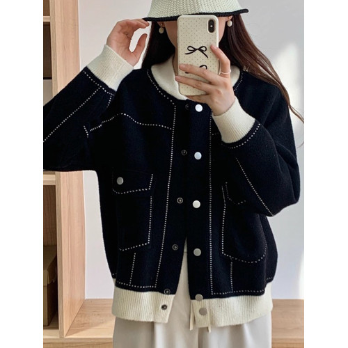 棒球服春秋裝外套女新款氣質休閒上衣寬松顯瘦仿雙面呢子針織開衫 棒球服春秋裝外套女新款氣質休閒上衣寬松顯瘦仿雙面呢子針織開衫