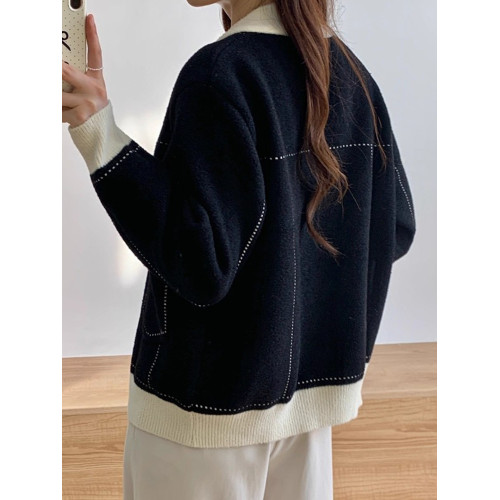 棒球服春秋裝外套女新款氣質休閒上衣寬松顯瘦仿雙面呢子針織開衫 棒球服春秋裝外套女新款氣質休閒上衣寬松顯瘦仿雙面呢子針織開衫