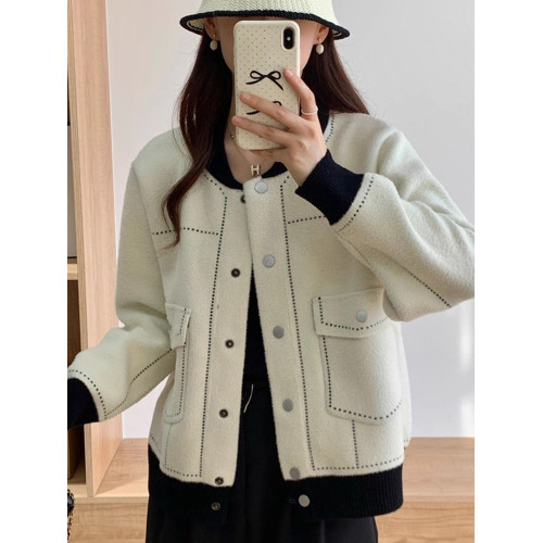 棒球服春秋裝外套女新款氣質休閒上衣寬松顯瘦仿雙面呢子針織開衫 棒球服春秋裝外套女新款氣質休閒上衣寬松顯瘦仿雙面呢子針織開衫