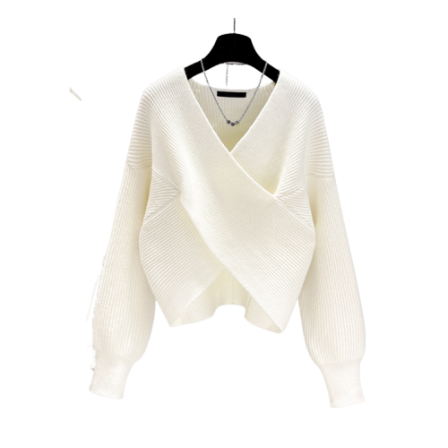 毛衣女秋冬小個子溫柔風奶系穿搭設計感小衆交叉針織衫套頭上衣 毛衣女秋冬小個子溫柔風奶系穿搭設計感小衆交叉針織衫套頭上衣