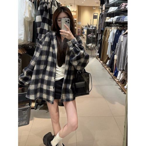 秋款磨毛大碼寬松休閒格子連帽襯衫外套時尚百搭慵懶長袖襯衣外搭 秋款磨毛大碼寬松休閒格子連帽襯衫外套時尚百搭慵懶長袖襯衣外搭